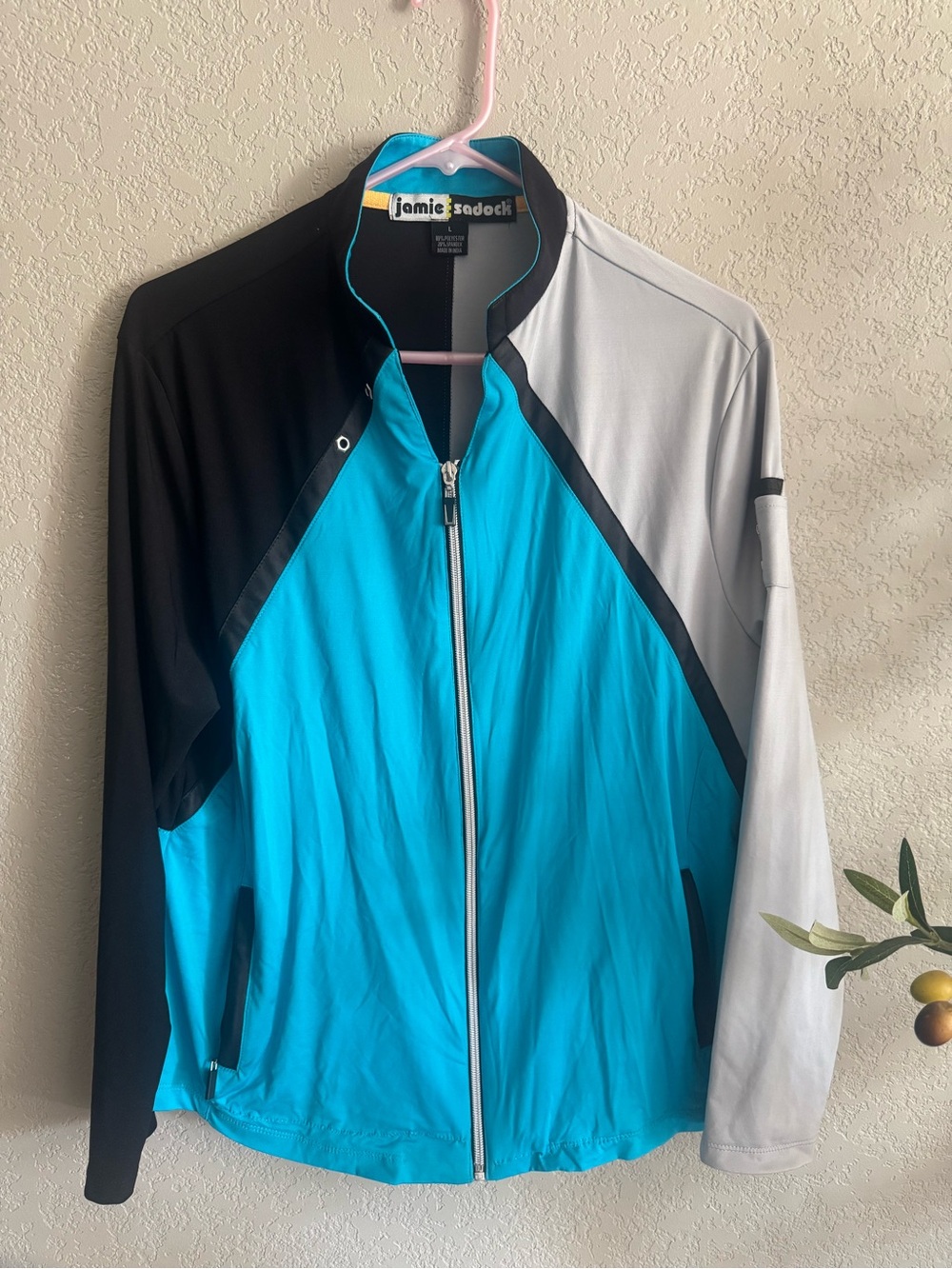 Jamie Sadock Colorblock Full Zip Golf Jacket Turquoise Black Gray Size L